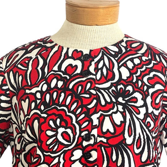 WD•NY Red Black White Floral, Short Sleeve Jacket Sz 10 - Picture 4 of 9